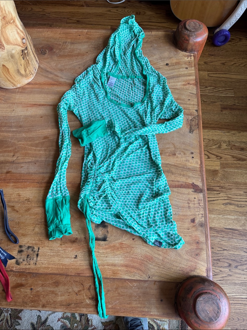 Prana Green Patterned Long Sleeve Hooded Tee